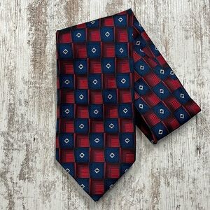 Fabio Fazio Blue Red Square Patterned Hans Made Pure Silk Neck Tie